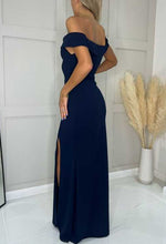 Navy Cher Bardot Slit Maxi