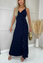 Navy Ruffle Strappy Maxi