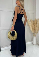 Navy Ruffle Strappy Maxi